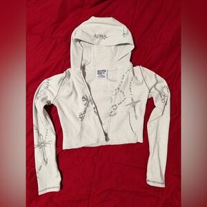 Named Collective Destroy Cropped Fitted Rib Zip Hoodie Grey Marl